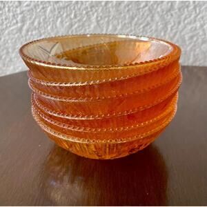 6 Jeannette Iris & Herringbone Berry Bowl pink/orange Iridescent Marigold Beaded